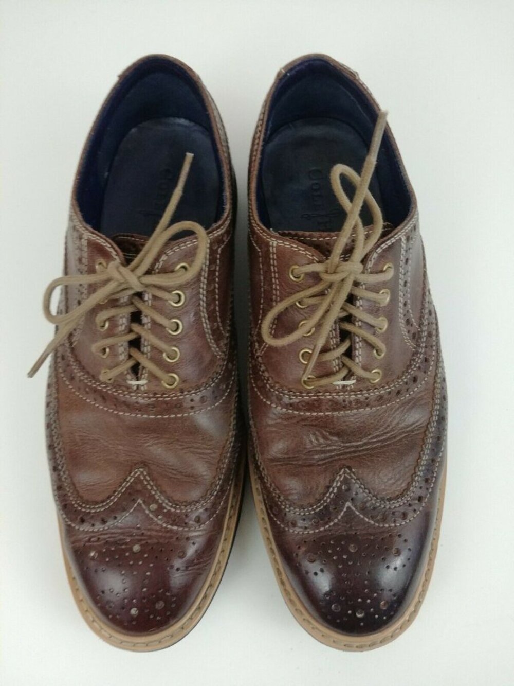 Cole Haan Mens Brown Leather Wingtip Casual Oxford Shoes C11824 US Size 8 1/2 M
